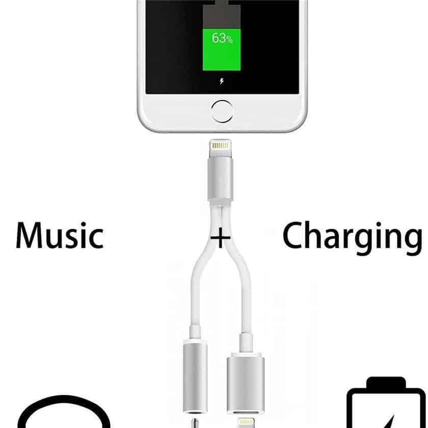 Chargeur de charge USB 2 en 1 pour Apple iPhone 7 iPhone7 Plus adaptateur prise casque câble AUX éclairage à 3.5mm femelle convertisseur-argent