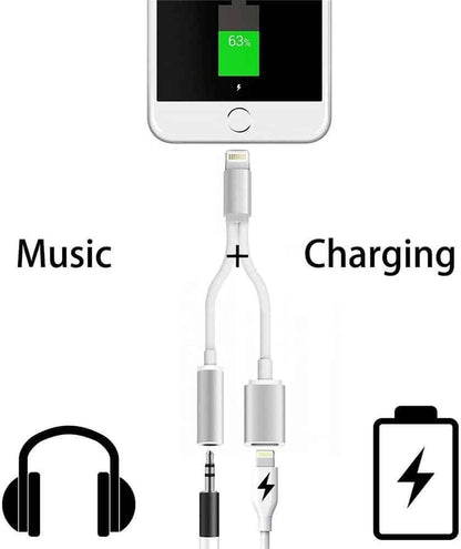 Chargeur de charge USB 2 en 1 pour Apple iPhone 7 iPhone7 Plus adaptateur prise casque câble AUX éclairage à 3.5mm femelle convertisseur-argent