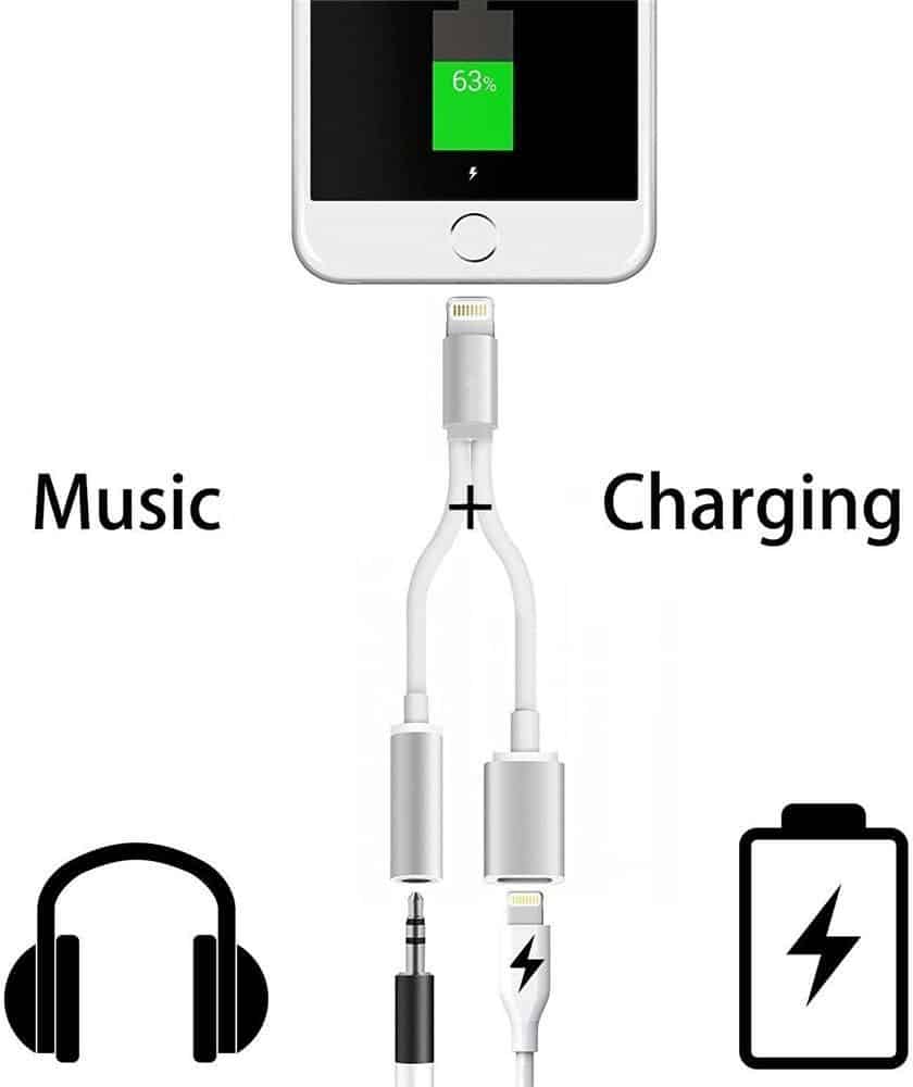 Chargeur de charge USB 2 en 1 pour Apple iPhone 7 iPhone7 Plus adaptateur prise casque câble AUX éclairage à 3.5mm femelle convertisseur-argent