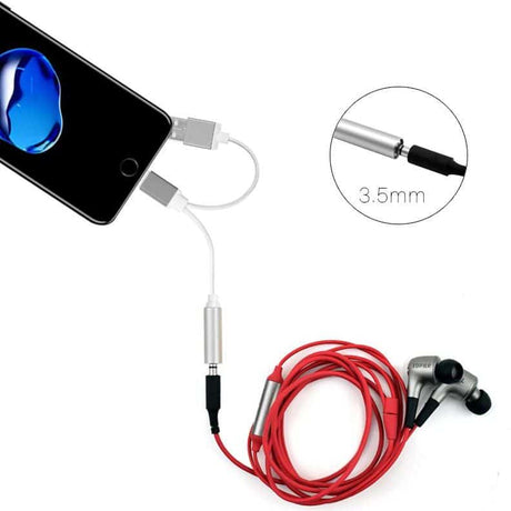 Chargeur de charge USB 2 en 1 pour Apple iPhone 7 iPhone7 Plus adaptateur prise casque câble AUX éclairage à 3.5mm femelle convertisseur-argent