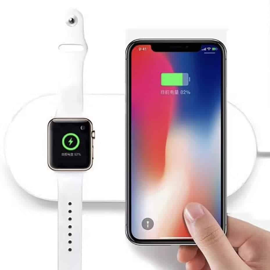 Chargeur sans fil FACEVER 2 en 1 Qi Compatible Apple Watch iWatch Series 3 2 & Qi-Enable Smartphone, Chargeur rapide Compatible iPhone X XS MAX XR 8 8 Plus, Samsung S9 S8 S7 S6 Edge + Note 8, Blanc