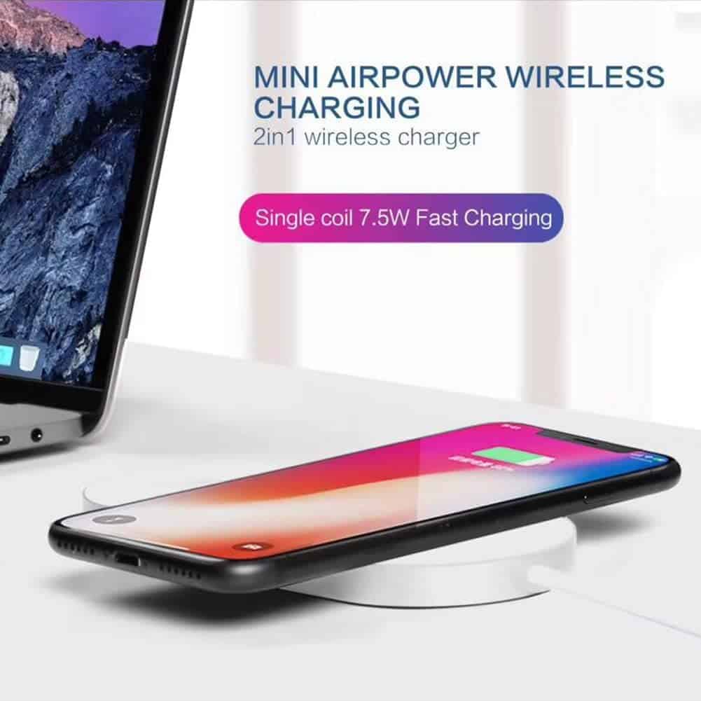 Chargeur sans fil FACEVER 2 en 1 Qi Compatible Apple Watch iWatch Series 3 2 & Qi-Enable Smartphone, Chargeur rapide Compatible iPhone X XS MAX XR 8 8 Plus, Samsung S9 S8 S7 S6 Edge + Note 8, Blanc