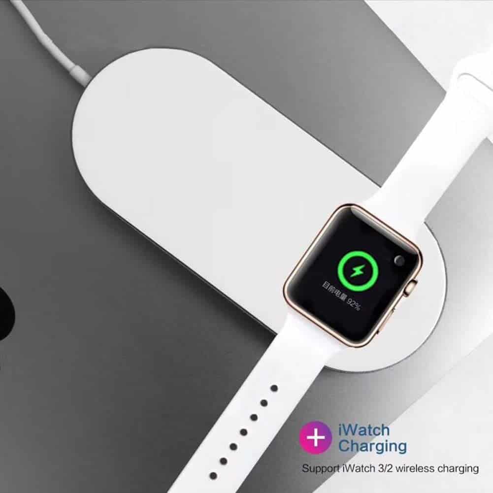 Chargeur sans fil FACEVER 2 en 1 Qi Compatible Apple Watch iWatch Series 3 2 & Qi-Enable Smartphone, Chargeur rapide Compatible iPhone X XS MAX XR 8 8 Plus, Samsung S9 S8 S7 S6 Edge + Note 8, Blanc
