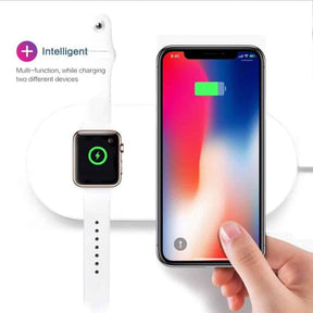 Chargeur sans fil FACEVER 2 en 1 Qi Compatible Apple Watch iWatch Series 3 2 & Qi-Enable Smartphone, Chargeur rapide Compatible iPhone X XS MAX XR 8 8 Plus, Samsung S9 S8 S7 S6 Edge + Note 8, Blanc