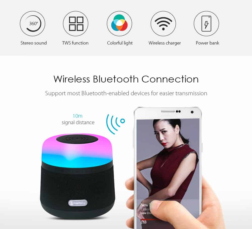 NewRixing Haut-parleur NR-3500 LED stéréo - Bluetooth - chargeur sans fil lampe de Camping TWS Chargeur sans fil rapide