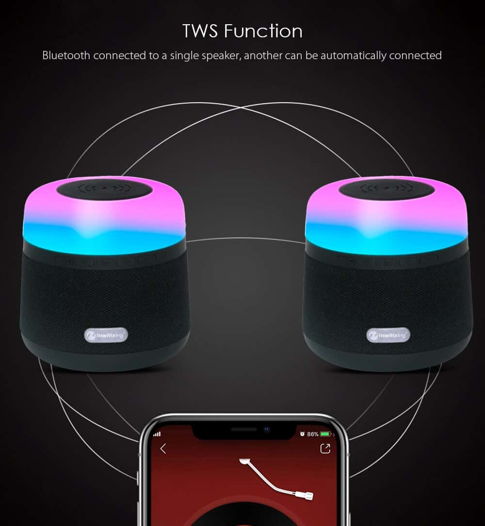 NewRixing Haut-parleur NR-3500 LED stéréo - Bluetooth - chargeur sans fil lampe de Camping TWS Chargeur sans fil rapide