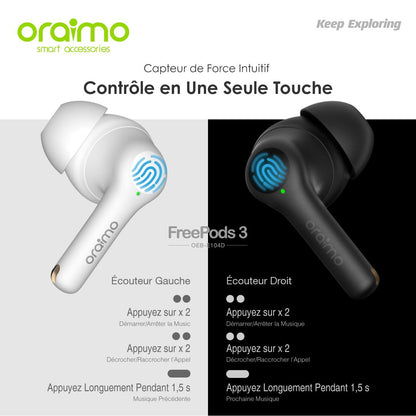 écouteurs Bluetooth Oraimo freepods 3 Avec Micro - Noir