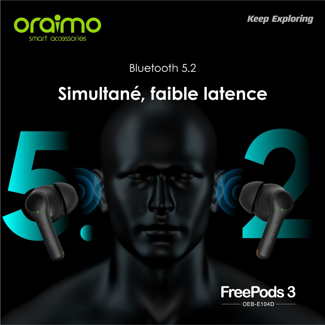 écouteurs Bluetooth Oraimo freepods 3 Avec Micro - Noir
