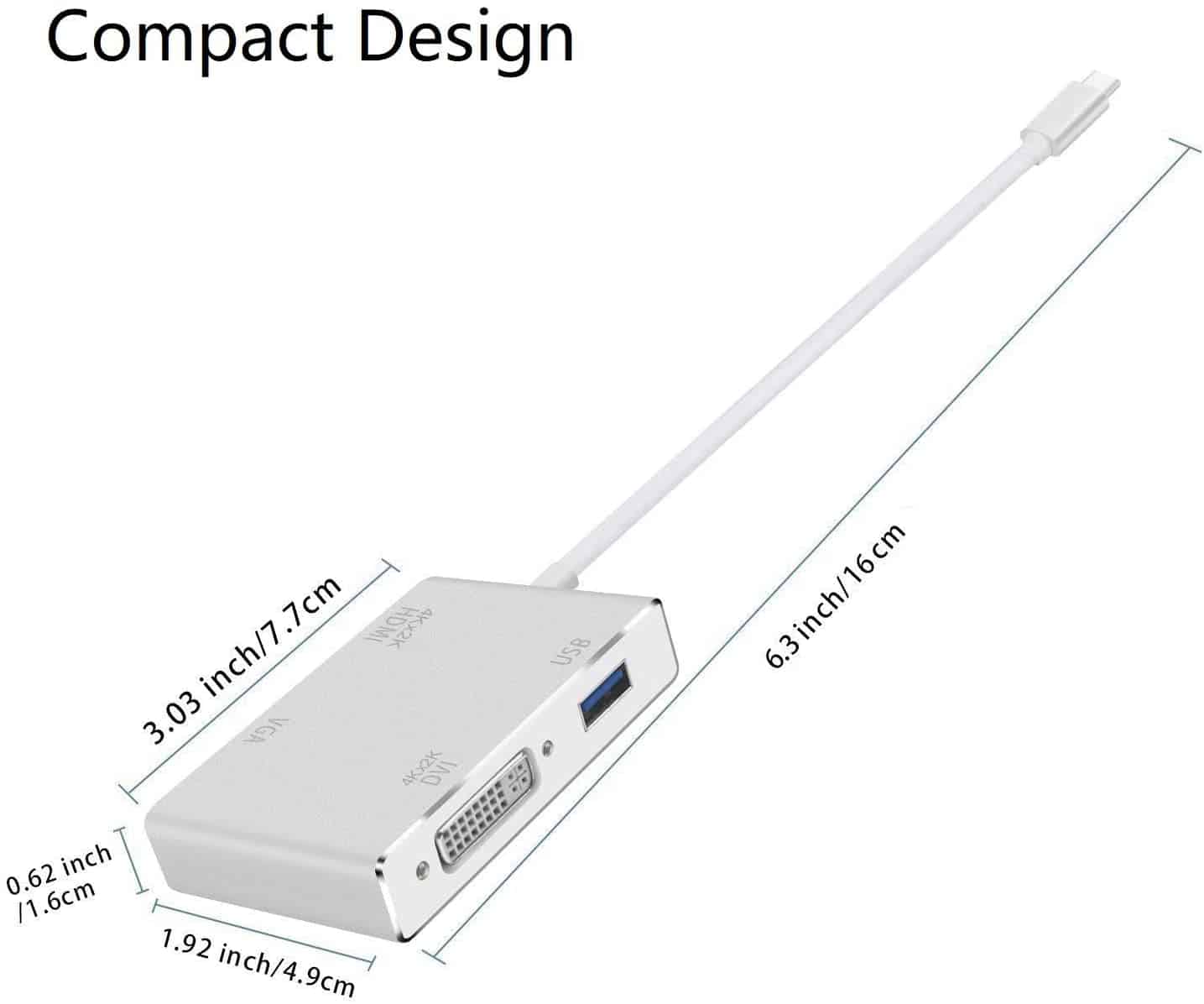 Adaptateur USB C vers HDMI, Hub USB 3.1 type C vers HDMI DVI 4K VGA Convertisseur USB (compatible Thunderbolt 3) 4 en 1 USB C Hub adaptateur pour MacBook/MacBook Pro 2016/2017/2018 et plus encore.