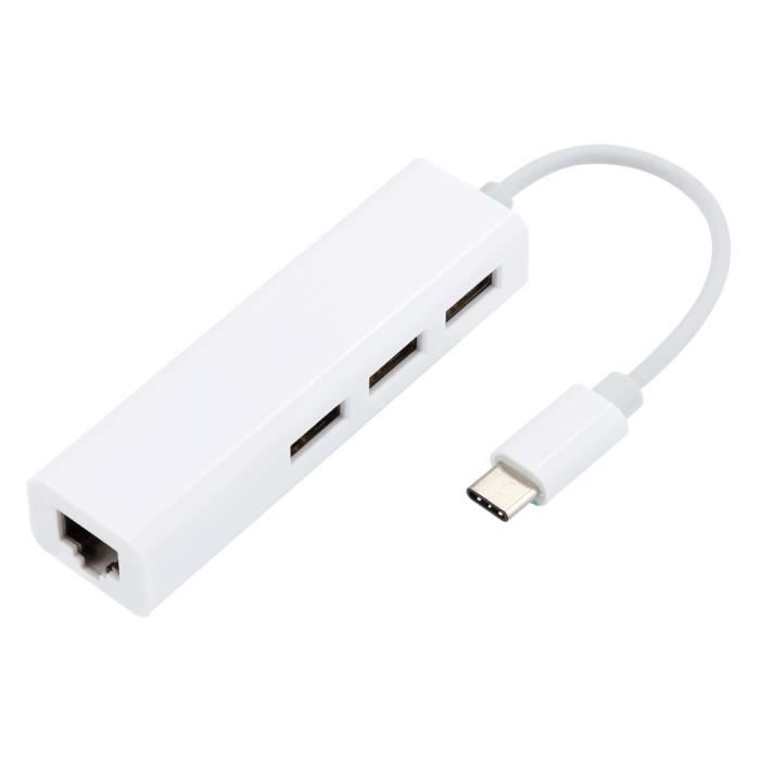 Hub USB-C Vers 3 ports USB & Adaptateur Ethernet - Blanc
